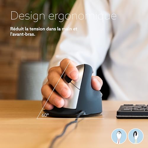 Souris ergonomique verticale filaire USB anti-douleur poignet pour droitier noir