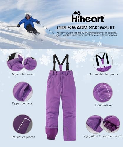 Hiheart Girls Warm Snowsuit Hooded Ski Jacket + Pants 2 Pcs Set4
