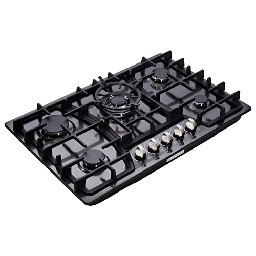 30 Inch Gas Cooktop Stainless Steel 5 Burners Stovetop Dual Fuel Gas Hob NG/LPG Convertible Gas Stove Top HF57013B Stainless Steel
