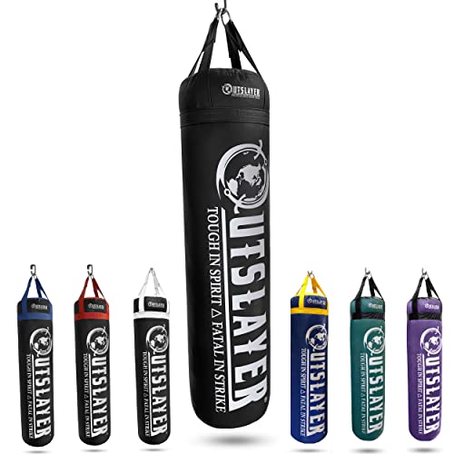 Outslayer Filled Punching Bag Boxing Training Practice MMA Heavy Bag 100 Pound Made in USA (Black, with D-Ring)