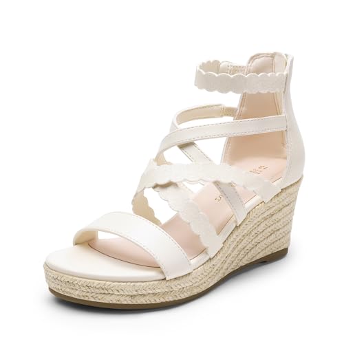 Image of DREAM PAIRS Girls Wedge Sandals Flatform Open Toe Platform Sandals Flower Wedding Party for Little Kid /Big Kid