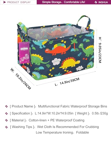 Image of Rectangular Storage Basket Fabric Organizer Bin for Toys,Books,Clothes,Gifts,Pets-Perfect for Home,Office,Nursery,Dorm,Shelf(Rec Forest Dinosaurs)