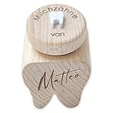 Feenstaub Personalisierte Milchzahndose mit Namen, gravierte Zahndose, Zahnbox für Milchzähne, Wackelzahn Dose, Zahnfee Box, Aufbewahrungsdose in Zahnform, Holzdose für Zähne, Mein erster Zahn