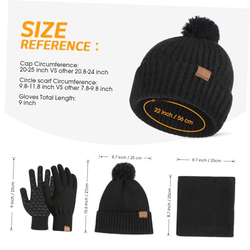 Conjunto de gorro, bufanda y guantes para mujer GALPADA de tres piezas para invierno 4