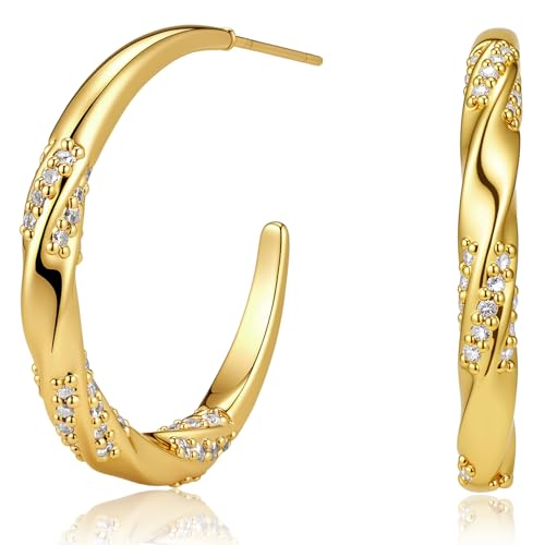 EYESHOCK Half Hoop Earrings for Women 18K Gold Plated Earrings