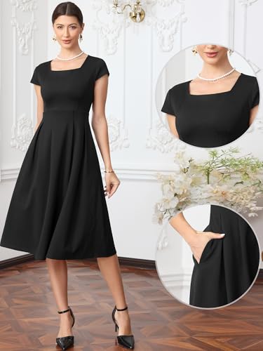 Robe de soirée rétro coupe ajustée évasée col carré Allegra K - 4