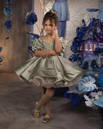 Satin Flower Girl Princess Dresses Birthday Party Ball Gown PT6212