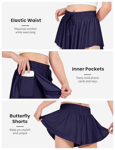 Image of JOCMIC Girls Flowy Shorts, 2 in 1 Preppy Butterfly Shorts with Spandex Liner for Cheer Athletic Gym Teens Casual Clothes