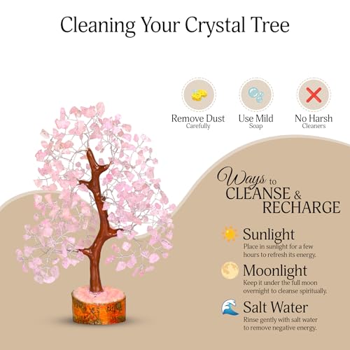 YATSKIA Rose Quartz Crystal Tree – Bonsai Tree of Life – Pink Room Decor – Desk Decorations for Women Office – Gemstones and Crystals – Stones and Crystals
