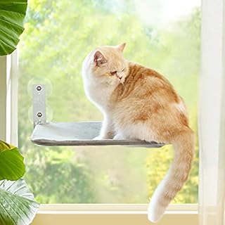 Cat Window Perch, Cat Window Hammock for Indoor Cats, Space Saving Adjustable Durable Safety Steady Cat Bed Washable for Large Cats Sunbathing, Napping & Overlooking