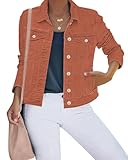 Luvamia Button Down Stretch Long Sleeves Trucker Jean Jacket - Women's Orange Rust Denim Jacket - Western Style - Medium (Fits Size 8-10)