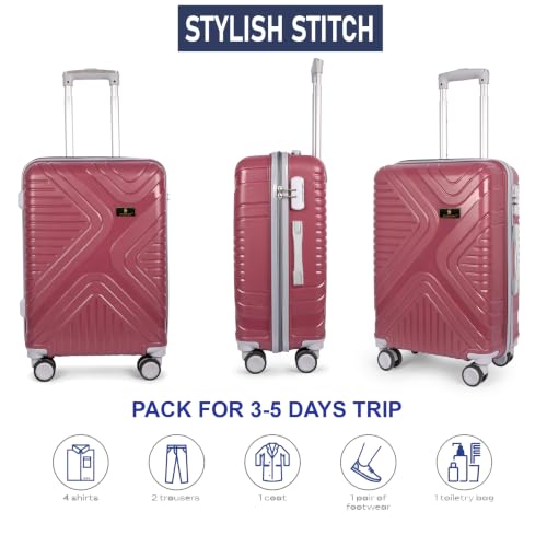 Image of Medium Check-in Suitcase in Maroon, Polypropylene Hard Shell Luggage, 64 cm, 360 Degree 8-Wheel Spinner with Number Lock