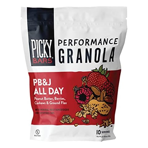 Picky Bars Performance Protein Granola, Gluten Free, Non-GMO, Non-Dairy, PB&J All Day, 10.6 Oz Bag (10 Servings) Cover