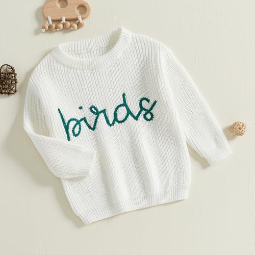 Baby Boy Girl Football Sweater Birds Embroidery Long Sleeve Knit Pullover Sweatshirt Casual Toddler Game Day Clothes2