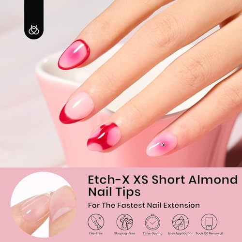 Image of Beetles Gel Nail Tips 576Pcs Extra Short Almond Fake Nails Etch-X Half Matte Press on Nail Tips Full Cover Gifts for Women Gel Nail Polish Extensions Set