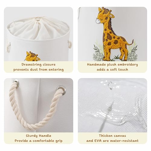 Image of Kids Laundry Basket Baby Hamper for Nursery, Canvas 58L Large Dirty Clothes Hampers with Drawstring Closure, Jungle Theme Baby Basket, Animal Baskets Toy Laundry Hamper, Safari Nursery Decor, Giraffe