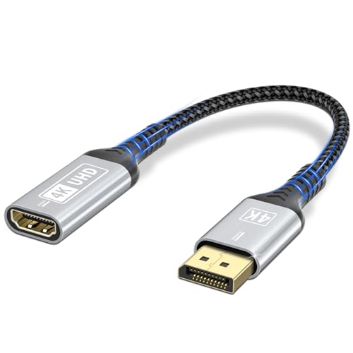 Kryoza 4K DisplayPort auf HDMI Adapter Unidirektional DP auf HDMI Konverter Kompatibel mit HP Dell AMD NVIDIA PC Monitor Grafikkarten TV Projektor