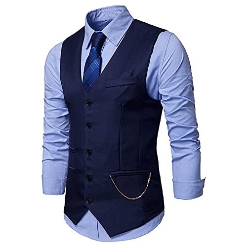Mens Formal Dress Vest Business Casual Slim Fit Suit Waistcoat V Neck Sleeveless Wedding Tuxedo Jacket with Chain2