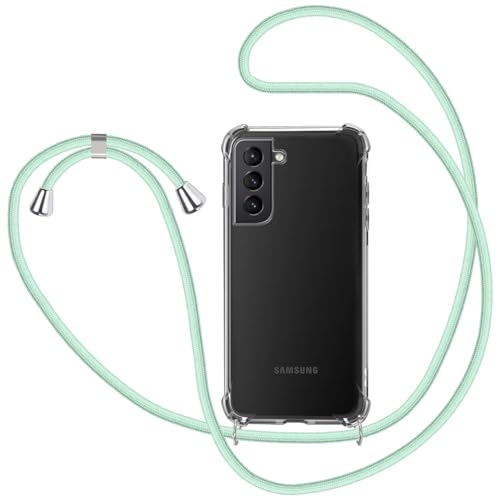 SAMCASE Collier pour Samsung Galaxy S21 5G Coque, Étui pour Téléphone avec Cordon Transparente TPU Bumper Lanyard Case Tour de Cou Chaîne Cordon Lanière Housse Etui - Menthe Verte