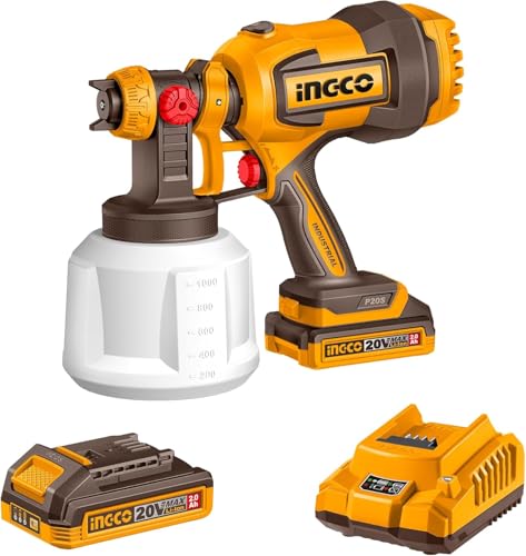 Image of INGCO 20V Cordless Spray Gun 120Din-s, 800ml / min, Cleaning & Blowing Joints, Electric Fence Paint Gun for Fencing and Decking, with 1Pcs 2.0Ah Battery and 1Pcs Charger CSGLI20042