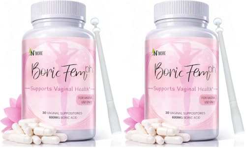 Image of N'More Boric Acid Suppositories for Women with Applicator - 100% Pure Boric Acid Suppositories 600mg | Boricfem Vaginal Suppository for pH Balance & Odor Relief, Made in USA (30 Count) (Pack of 2)