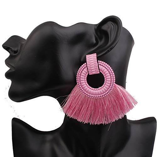 JTMall Tassel Earrings for Women Girls Hyperbole Geometric Dangle Bohemian National Style Drop Fashion jewlry (Vintage Pink)