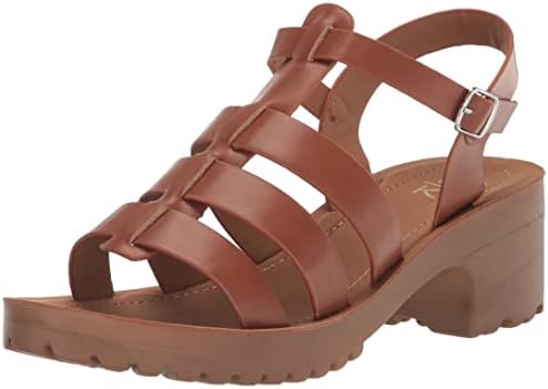 YOKI EVERLY Women's Open Toe Fisherman Low Heel Sandal, Rust, 7 M US