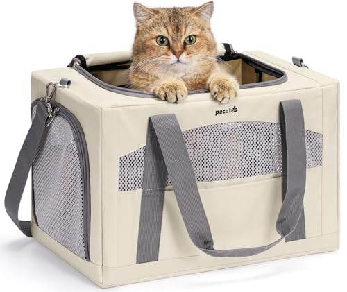 Pecute Cat Carrier Stable, Pet Carrier with Privacy Partition,Beige