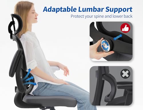 Image of TRALT Ergonomic Office Chair - Desk Chair with Adjustable Headrest Lumbar Support Computer Chair - Mesh Comfy Chair with Flip-up Armrests - Gaming Chairs for Adults Home Office (Leather, Dark Grey)