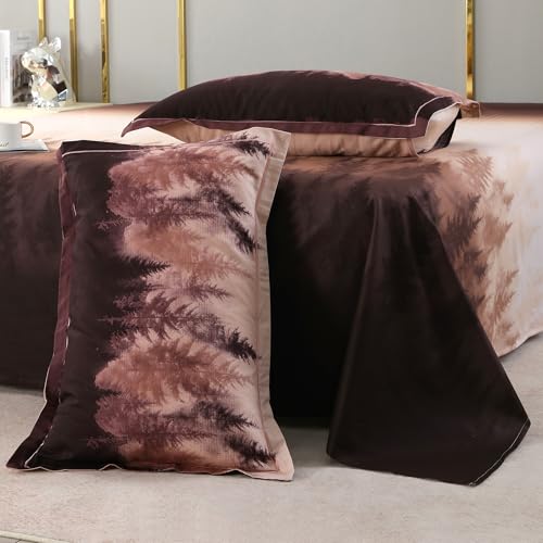 Image of Story@Home Luxe 300 TC 100% Cotton Sateen Weave Compact Yarn Bedsheet King 108 x 108 Inches Tree Soft Flat Sheet with 2 Pillow Covers 18 x 27 Inch -Brown and Beige Ombre-Gift Packaging