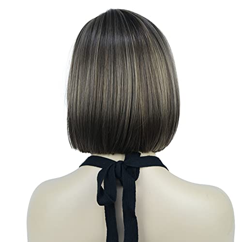 Lydell 8" Straight Short Wigs Bob Hair with Bangs Cute Central Dot Top Heat Resistant Synthetic Wigs (L8-124 Brown Mix) - Image 4
