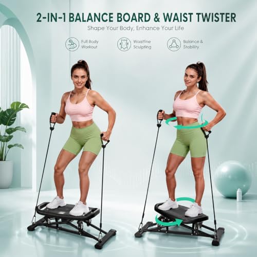Image of Balance Board for Adults, Rocking Stepper with Resistance Bands, 300LBS Portable Wobble Board, Quiet Side to Side Ski Simulator Trainer Exercise Machine for Home Gym Core Workout