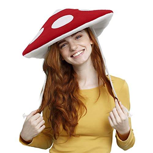 Photo de DigiTizerArt ComfyCamper Mushroom Hat Costume - Fedora Hat Red Cap - Femmes Filles Adultes - Cosplay Roleplay Halloween (For-Adulte)
