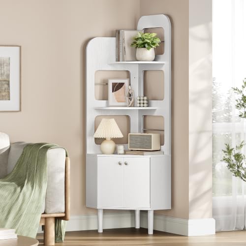 Yaheetech Étagère d'angle avec Portes Hauteur 167cm, Blanc