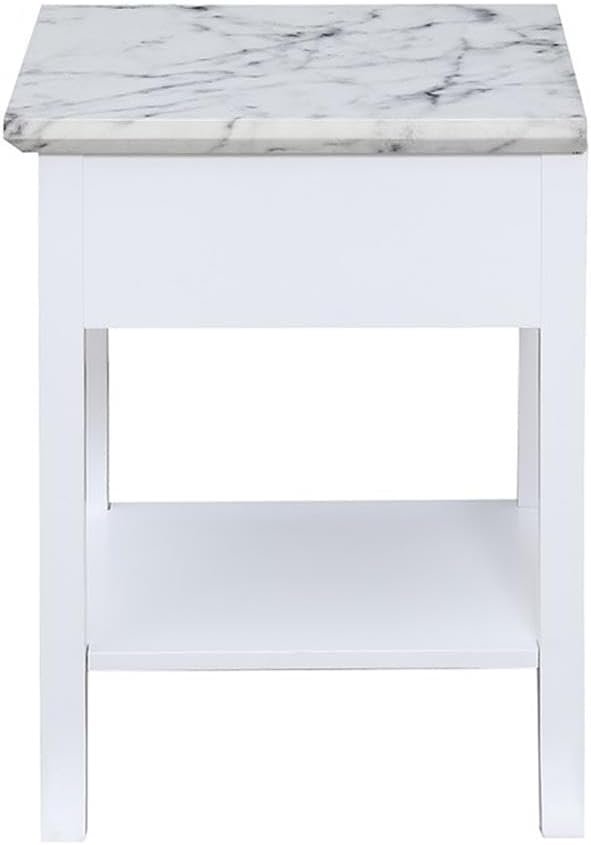 Convenience Concepts 7102045WMW American Heritage Logan End Table with Drawer and Slide, Faux Marble/White
