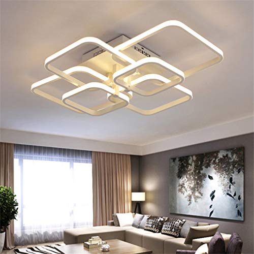 Plafonnier LED salon carré dimmable et moderne avec télécommande en acrylique de 70x58cm - 3