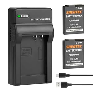 2Stk Shentec Li-ion EN-EL12 EL12 Akku Ladegerät für Nikon Coolpix P300 P310 P330 S630 S640 S800c S1200pj S6000 S6100 S6150 S6200 S8200 S9050 S9400 AW120 AW120s Digitalkamera