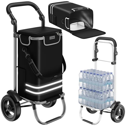 tectake® Caddie de Courses 56L, 3en1, Chariot de Courses, Sac à Bandoulière, Diable, 2 Roues Tout-Terrain, Compartiment Isotherme, Chariot à roulettes...