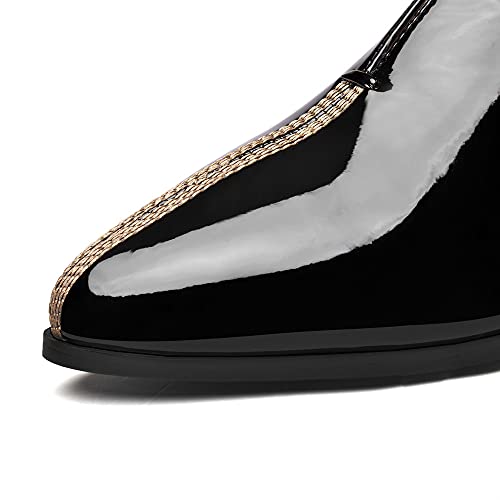 Image of TinaCus Women's Patent Leather Pointed Toe Handmade Stitches Low Chunky Heels Stylish Loafer Shoes(Black, US9)