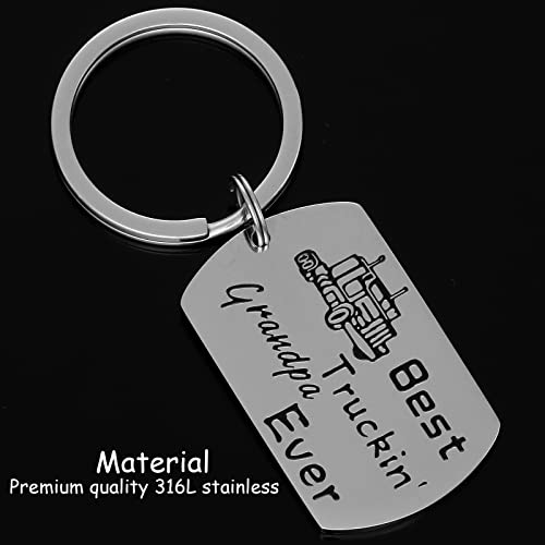 HUTIMY Trucker Grandpa Gifts Keychain For Grandfather Best Truckin Grandpa Ever Key Chain Trucker Driver Grandpa Gift Jewelry Truck Presents For Grandpa Trucking Keychain2