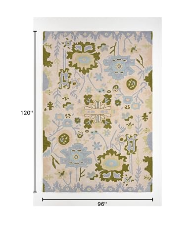 Tapete Oushak de Lana Hecho a Mano Azul y Verde 9' x 12' miniatura 3