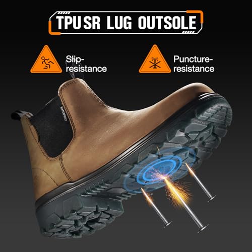 NINGO Waterproof Steel Toe Leather Chelsea Work Boots - Slip On, Puncture Resistant - Lightweight Safety Construction for Men & Women - Industrial, Warehouse3