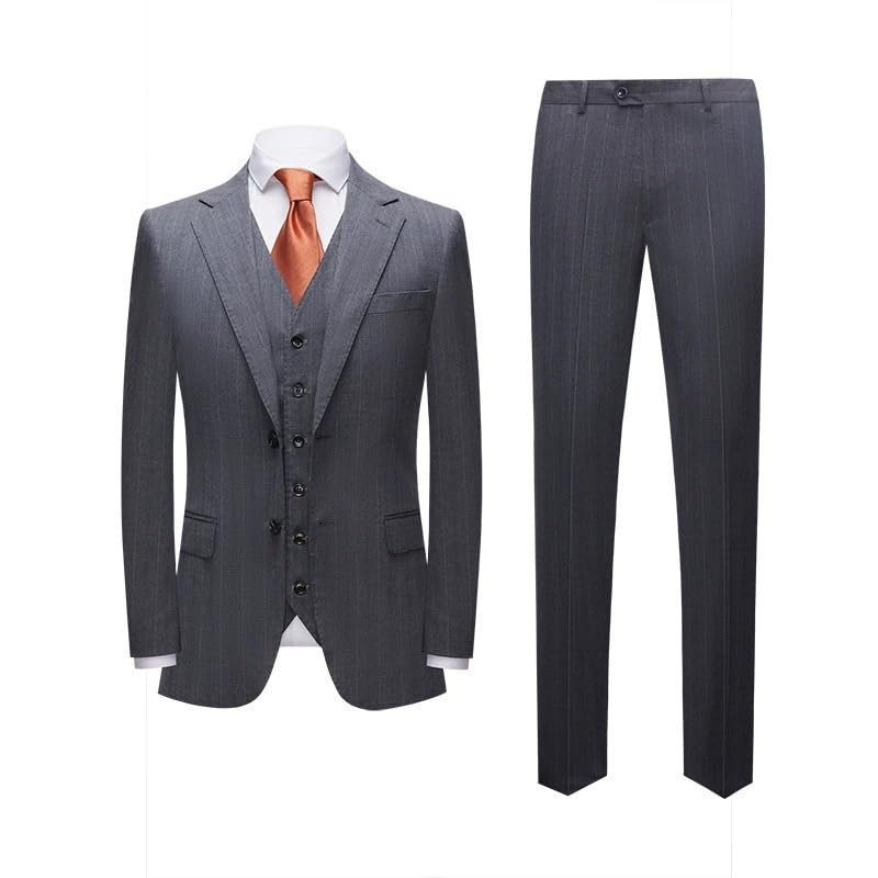 Tailored Slim Fit Suit Set for Men 3 Piece Business Tuxedo with Pants Vest Wedding Formal(XXXX-Large) Gray
