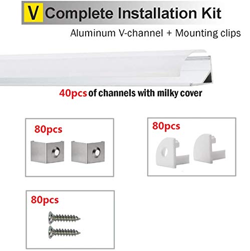 Aluminium hoekprofiel, 45 graden, 40 x 100 cm, aluminium profiel voor ledstrips/strips met witte melkachtige afdekking… - Image 3