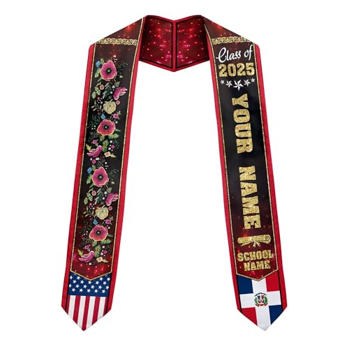 MonkeyVan Personalized Graduation Stole for Dominican Republic Senior, Dominican Flag Graduation Sash Class of 2025 Gifts S328