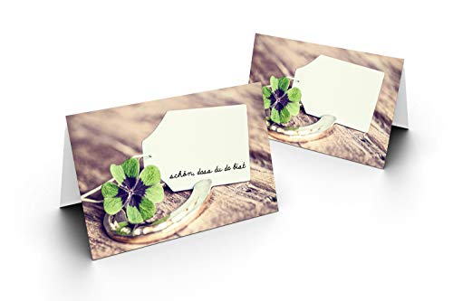 Karten24Plus 50 Tischkarten (Kleeblatt und Hufeisen) UV-Lack glänzend - für Hochzeit, Geburtstag, Jubiläum. als Tischdekoration!Format 8,5 x 11,2 cm Cover