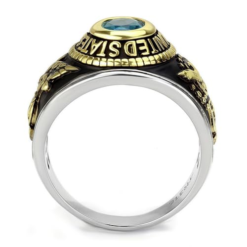 Men's US Air Force Military Ring, Blue Crystal Stone, Gold-Tone and Black Stainless Steel4