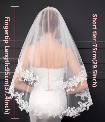 Elliehouse L24IV Women'S Short 2 Tier Lace Ivory Wedding Bridal Veil thumb #1