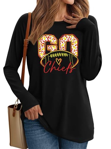Football Shirts for Women Game Day T-Shirts Touchdown Printed Shirt Casual Football Season Long Sleeve Shirt