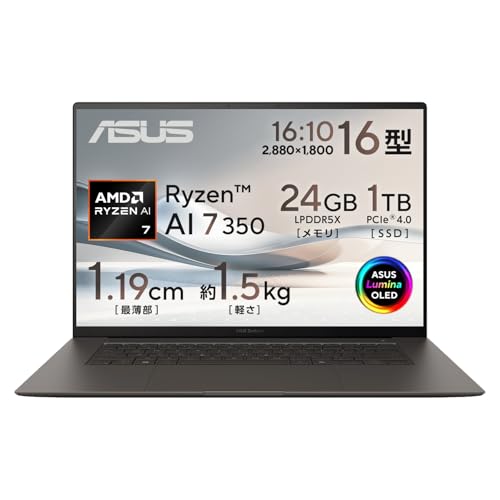 ASUS m[gp\R Zenbook S 16 UM5606KA 16^ AMD Ryzen Al 7 350 24GB SSD 1TB Windows 11 d 1.5kg Wi-Fi 7 Type-CdΉ L@ELpl J[h[